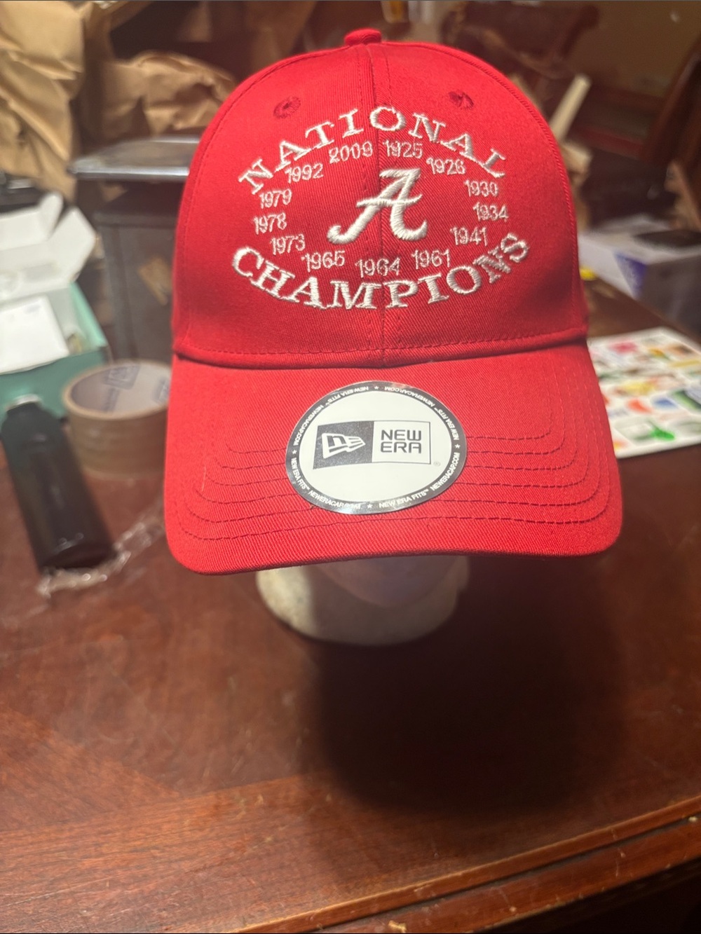 New Era Red 'National Champions' football Cap with White Embroidery